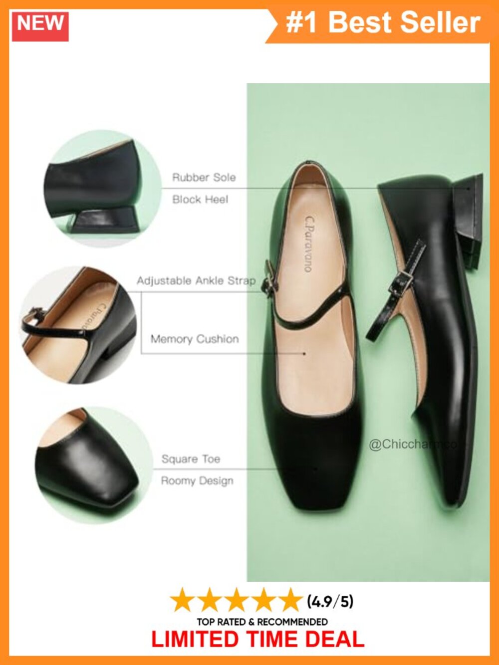 Women's Mary Jane Ballet Flats Soft Leather Memory Foam Comfortable Dressy - Picture 4 of 6